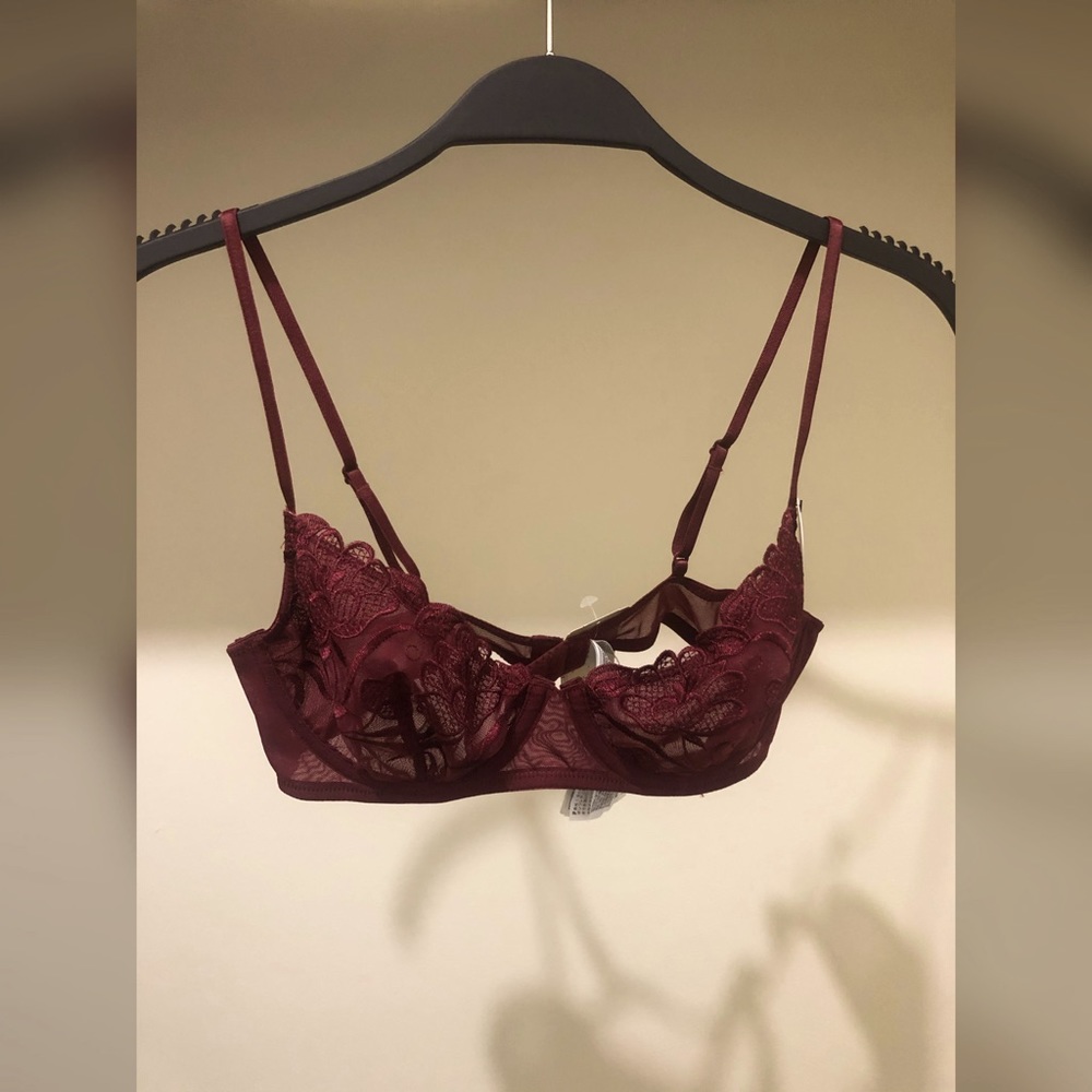 Burgundy lace floral bra